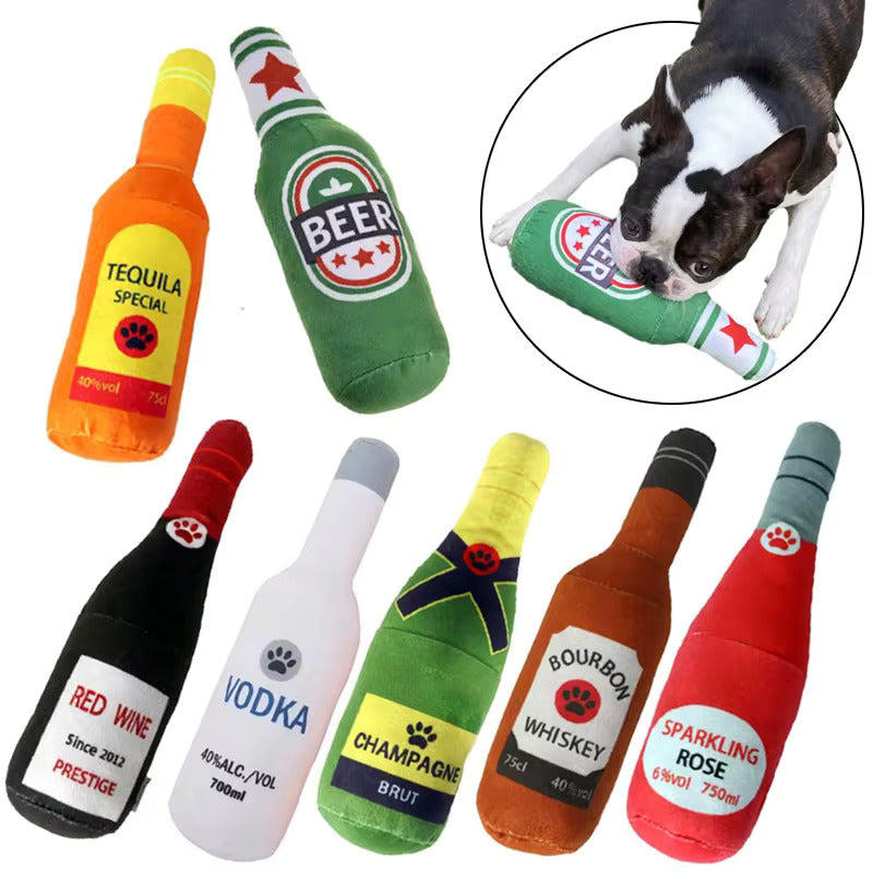 Plushy drinking bottle dog toy